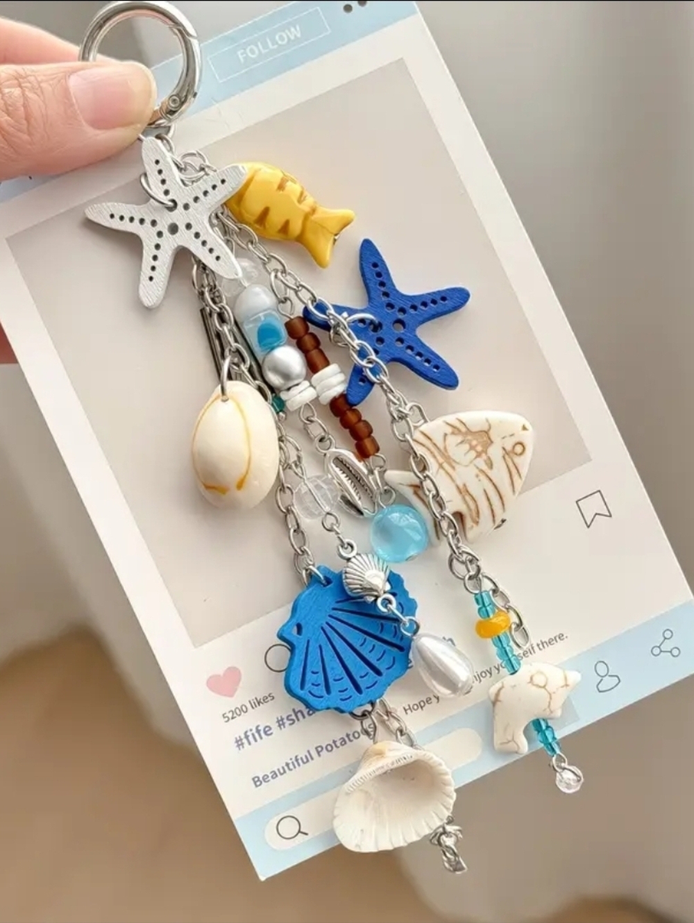 Perfect Summer Bag Accesory Keychain Seaside Charm Shell & Starfish Dolphin + - - Picture 2 of 4